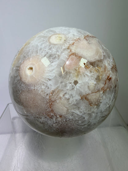 Flower Agate Sphere. 80mm. Amazing Pink Amethyst Flowers. Gorgeous One Of A Kind Display Sphere.