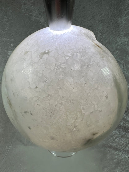 Aragonite And Quartz Druzy Sphere. 142mm, 6.2 lbs. Massive Rare Display Sphere.
