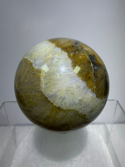 Sagenite Crystal Sphere. 61mm. Incredible Sagenite Plumes With Dendritic Agate. Rare And Unique Crystal Display Sphere