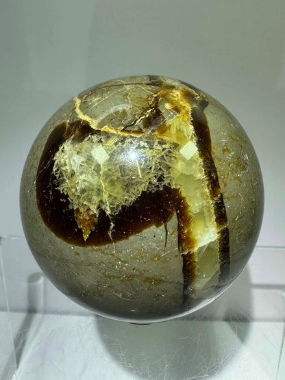 Septarian Crystal Sphere. 63mm. Amazing Dragons Egg Display Crystal. Incredible Mineral From Madagascar.
