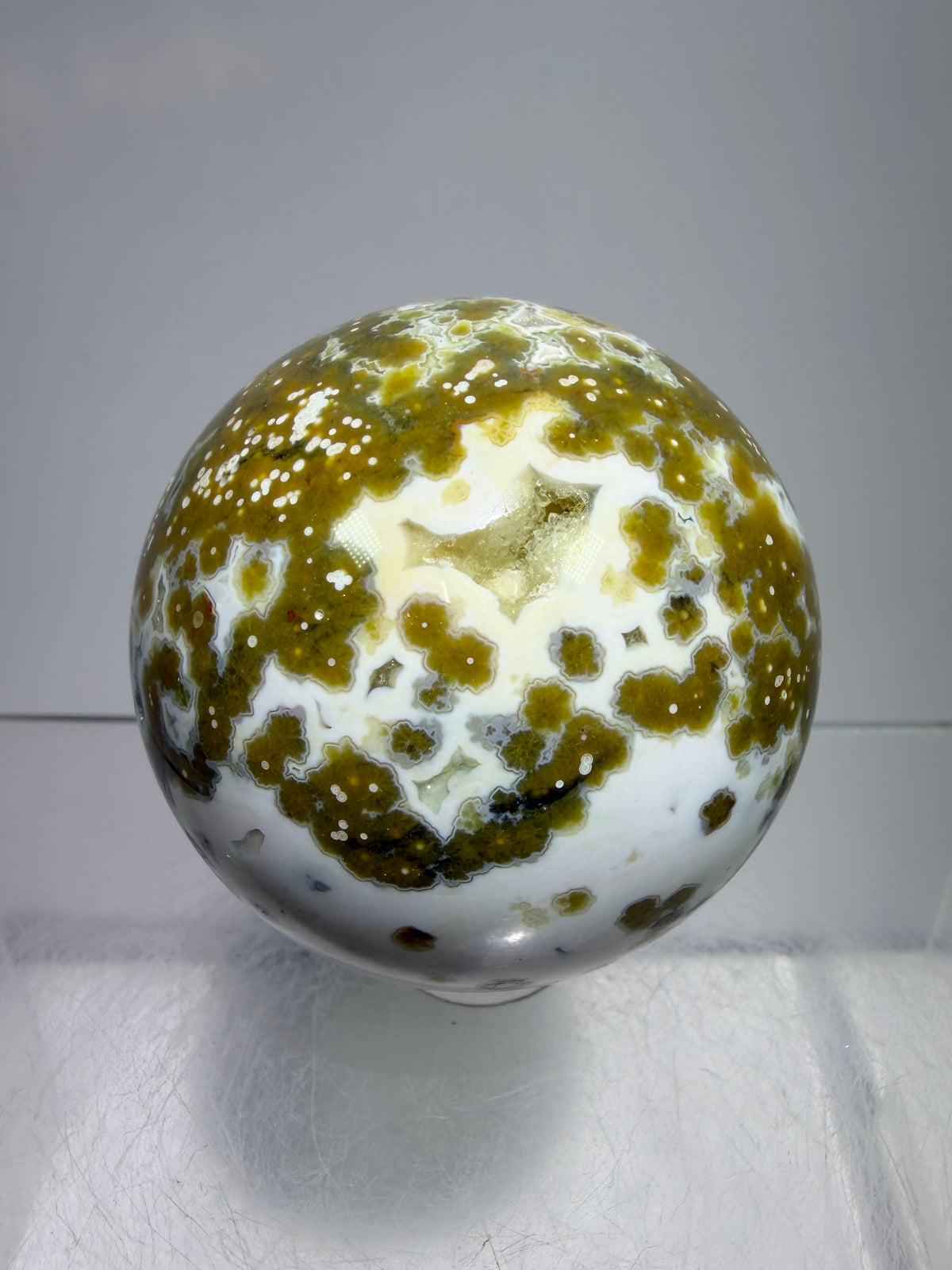 Ocean Jasper Sphere. 49mm. Gorgeous Sugar Druzy. Stunning Rare Display Sphere.
