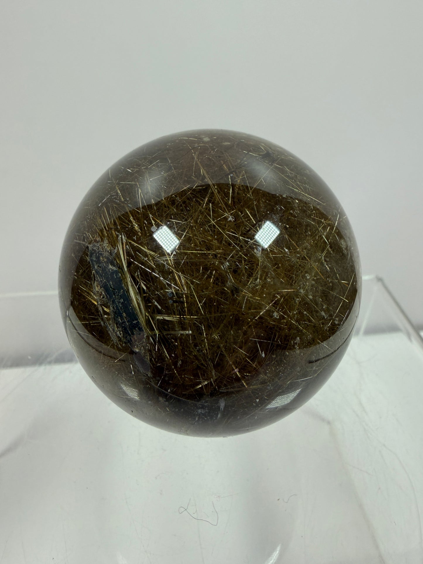 Rutile Quartz Sphere. 49mm. Beautiful Rare Golden Rutilated Quartz. Very Full Of Rutile And Hematite Inclusions