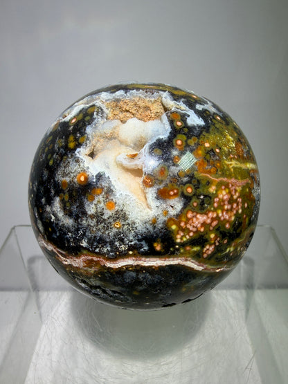 Ocean Jasper Sphere. 67mm. High Quality Druzy Display Crystal. Beautiful Peach Sugar Druzy