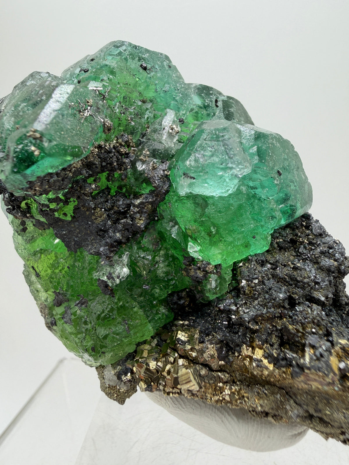Green Fluorite And Pyrite Specimen From The Famous Milpo Mine In Peru. High Quality Rare Fluorite Specimen. Gorgeous Display Crystal