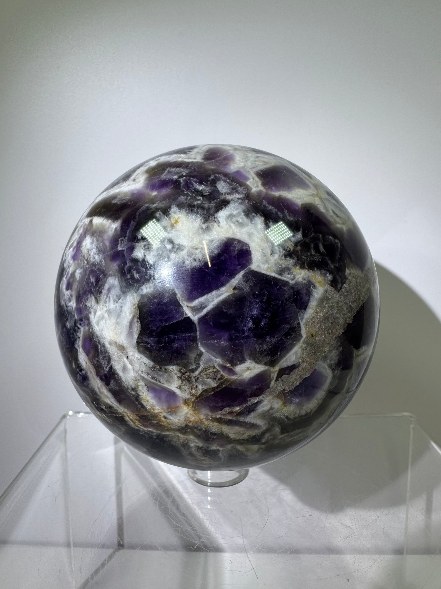 Dream Amethyst Sphere. 75mm. Large Chevron Amethyst Crystal. Beautiful Colors And Patterns