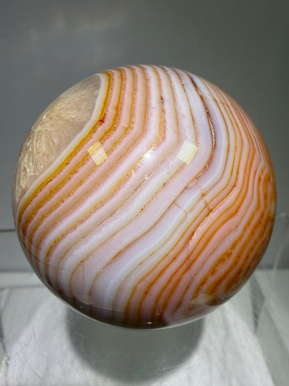 Carnelian Agate Sphere. 53mm. Amazing Patterns And Banding