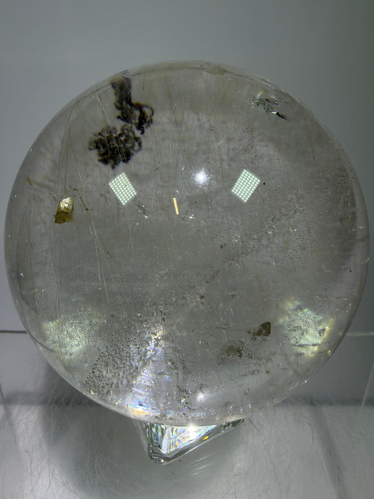 Rutile Quartz Sphere. 68mm. Rare Rutilated Quartz With Lodolite And Pyrite Inclusions. Amazing Display Sphere.