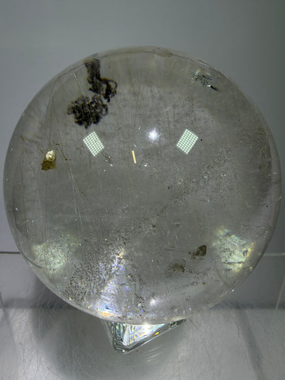 Rutile Quartz Sphere. 68mm. Rare Rutilated Quartz With Lodolite And Pyrite Inclusions. Amazing Display Sphere.