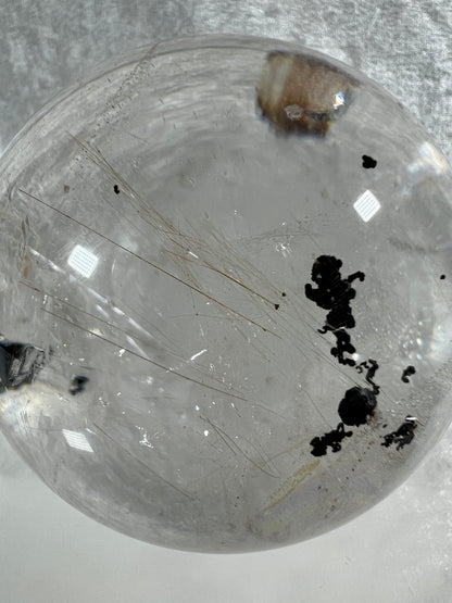 Rutile Quartz Sphere. 75mm. Large High Quality Display Sphere. Gorgeous Garden Quartz, Big Rainbows, And Golden Rutile Inclusions.