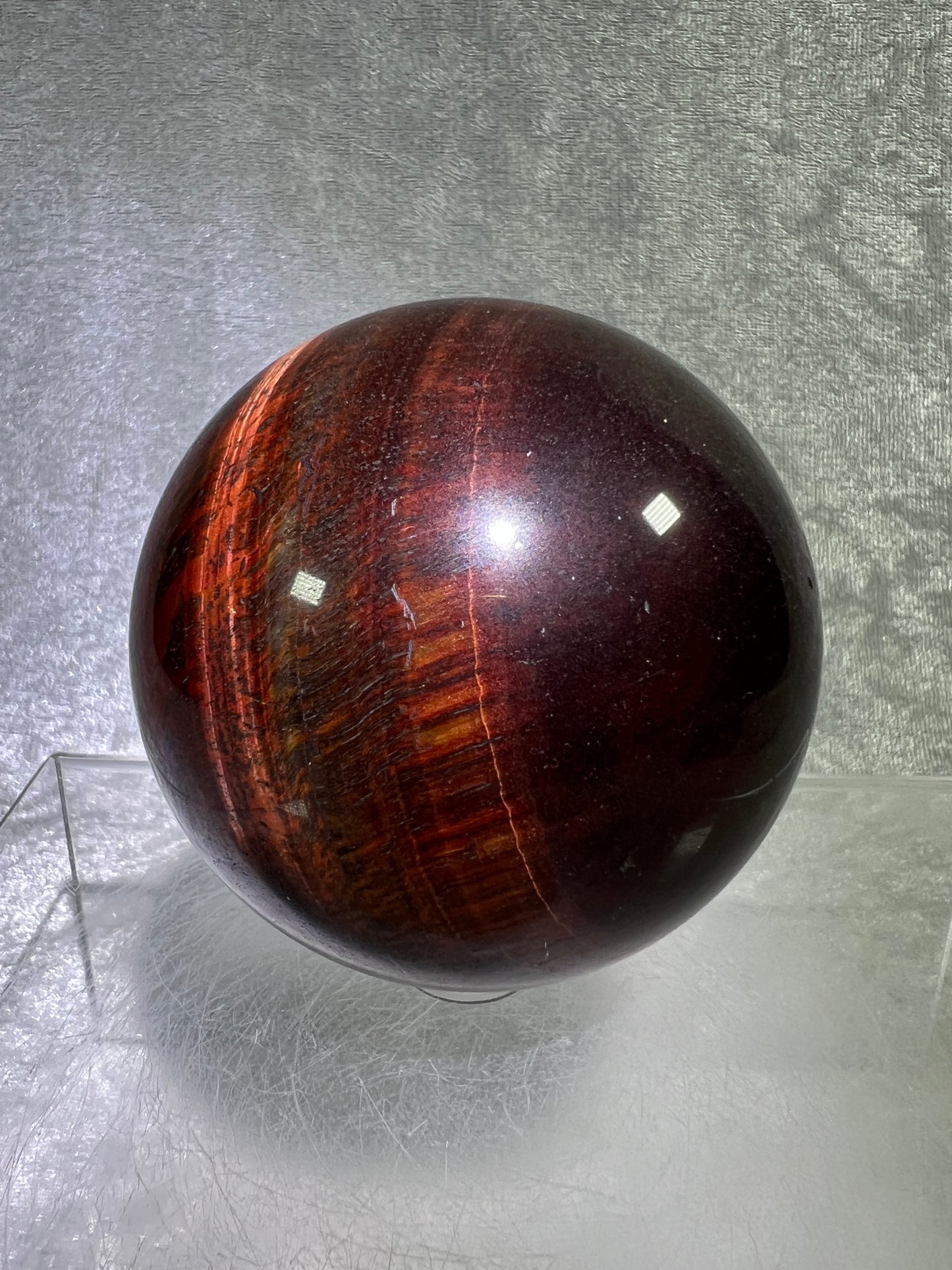 Red Tigers Eye Sphere. 70mm. Stunning Red And Gold Flash! Gorgeous Display Sphere!