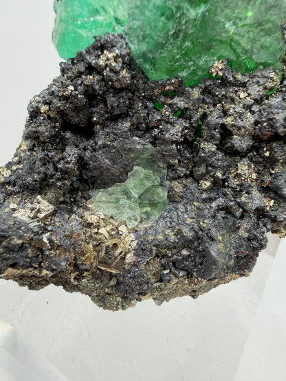 Green Fluorite And Pyrite Specimen From The Famous Milpo Mine In Peru. High Quality Rare Fluorite Specimen. Gorgeous Display Crystal