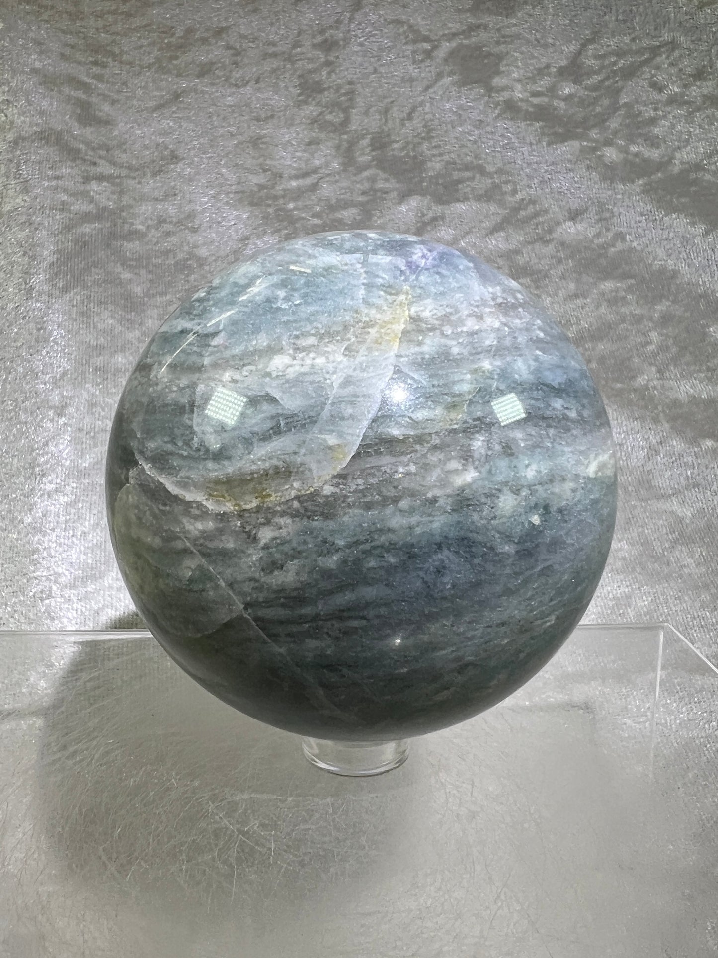 Calcite Blue Cloud Crystal Sphere. 72mm. Gorgeous Colors With Amazing Patterns.