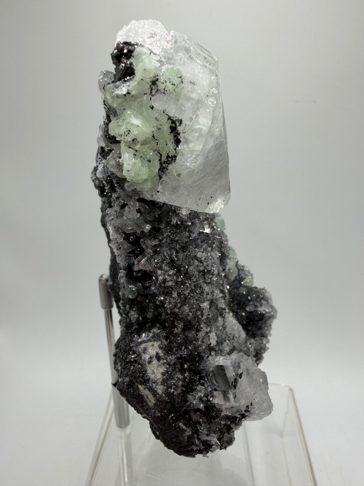 Rare Babingtonite, Prehnite, And Calcite Cluster. High Quality Mineral Specimen From Sichuan Province China. Amazing Rare Display Crystal.