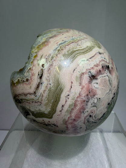 Rhodochrosite Crystal Sphere. 92mm. XL Rare Druzy Display Sphere. Amazing Druzy And Banding