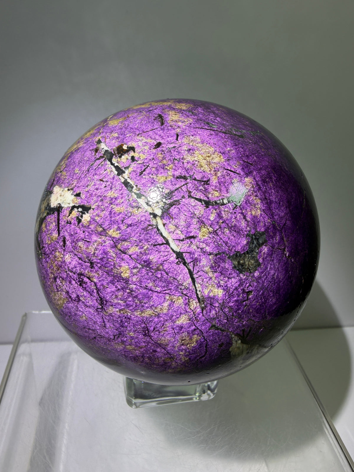 Purpurite Crystal Sphere. 86mm. Extra Large Rare Display Crystal From Brazil. Stunning Purple Flash!
