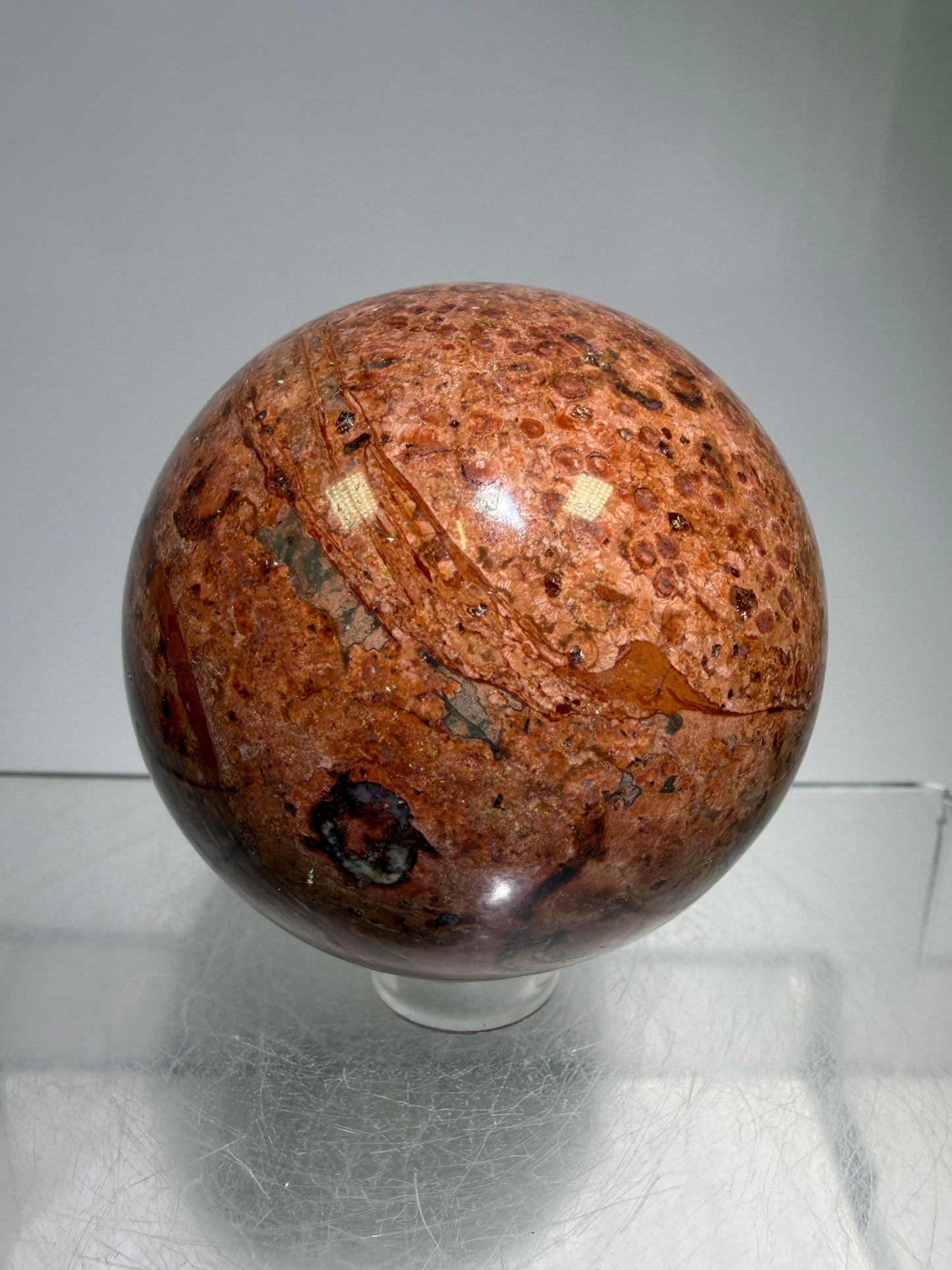 Fire Calcite Crystal Sphere. 53mm. Amazing New Material. Beautiful Display Sphere With A Nice UV Reaction.