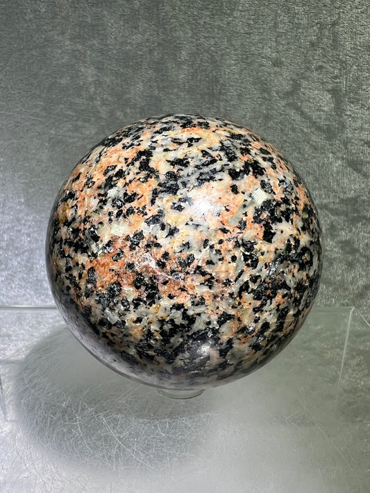 Morning Rose Granite Sphere. 71mm. Gorgeous Orange Granite With Lots Of Mica Flash. Unique Display Crystal From Peru.