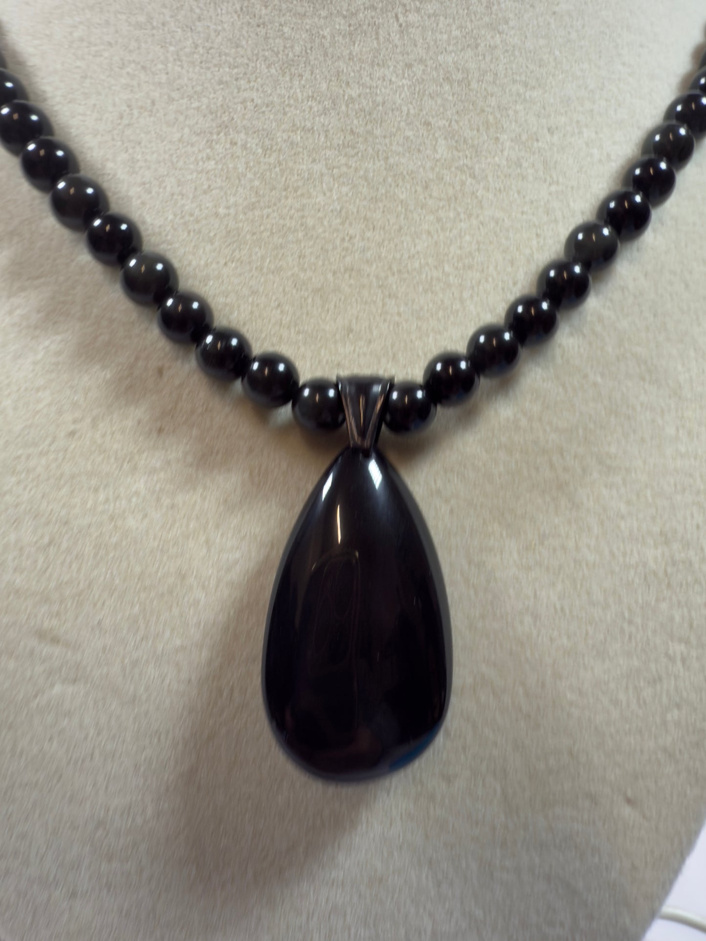 Rainbow Obsidian Pendant. Gorgeous Teardrop Cabochon. Custom Made Beaded Necklace. High Quality Jewelry