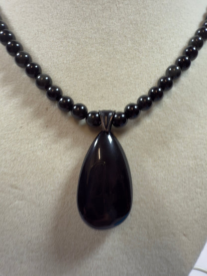 Rainbow Obsidian Pendant. Gorgeous Teardrop Cabochon. Custom Made Beaded Necklace. High Quality Jewelry