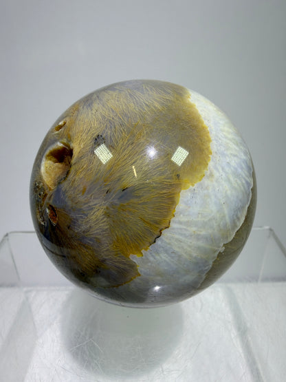 Sagenite Crystal Sphere. 61mm. Incredible Sagenite Plumes With Dendritic Agate. Rare And Unique Crystal Display Sphere