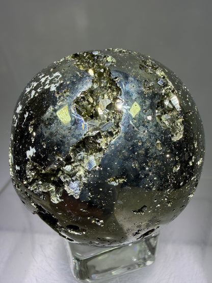 Pyrite Crystal Sphere. 52mm World Class Display Sphere From Peru. Gorgeous Top Quality Cubic Druzy