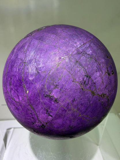 Purpurite Crystal Sphere. 71mm. Large Rare Display Crystal From Namibia. Stunning Purple Flash!