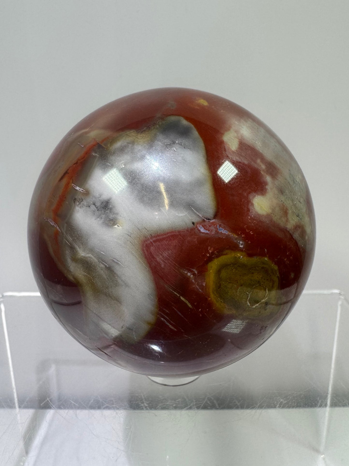 Petrified Wood Sphere. 62mm. Rare Display Sphere From Madagascar. Amazing Colors And Patterns.