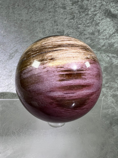 Petrified Wood Sphere. 74mm. Gorgeous Rare Display Sphere From Madagascar. Stunning Colors And Patterns.