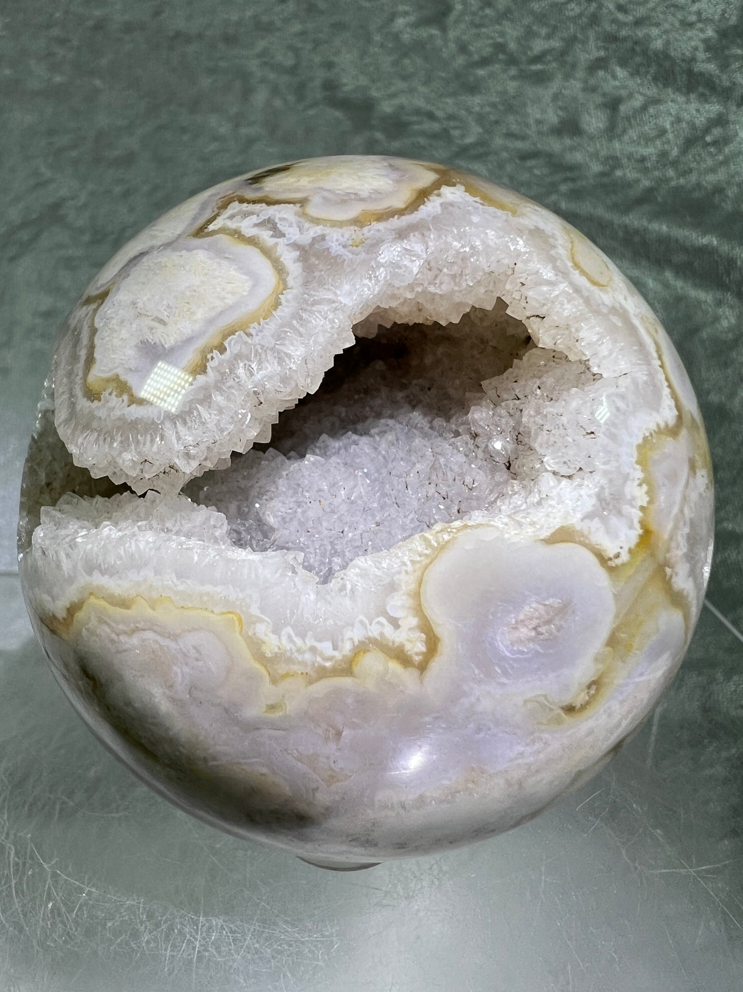 Flower Agate Sphere. 69mm. Amazing Druzy On This Beauty. Gorgeous One Of A Kind Display Sphere.
