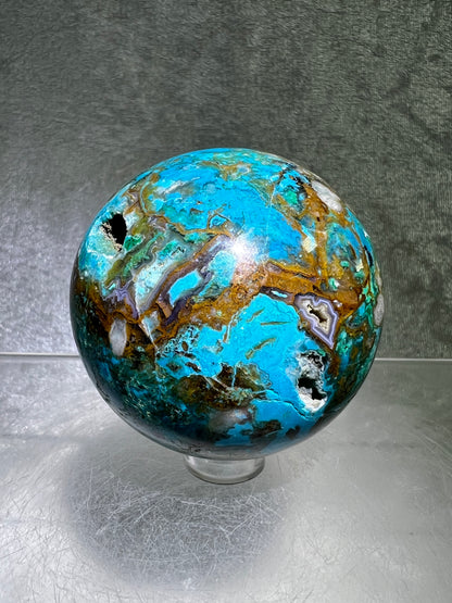 Chrysocolla Druzy Sphere. 56mm. Amazing Patterns With Vibrant Colors. Gorgeous Druzy With Rare Spots Of Purple.