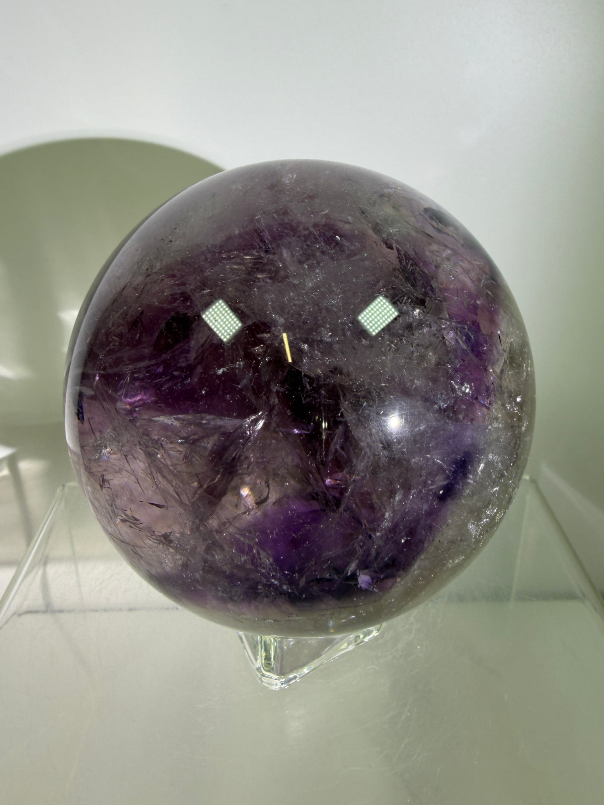 Phantom Amethyst Sphere. 74mm. Gorgeous Amethyst With Nice Rainbows. Amazing Display Sphere.