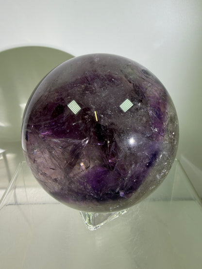 Phantom Amethyst Sphere. 74mm. Gorgeous Amethyst With Nice Rainbows. Amazing Display Sphere.
