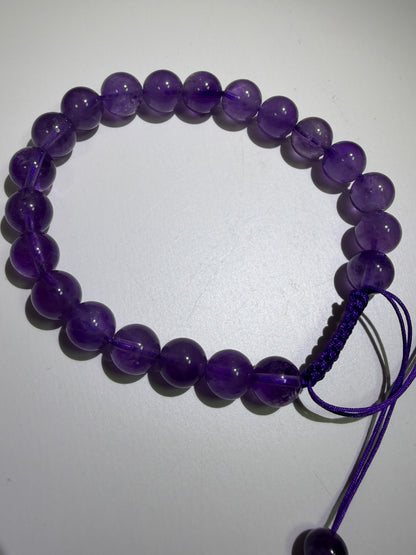 Amethyst Bead Bracelet. 8mm. Gorgeous Crystal Bracelet With Adjustable Band