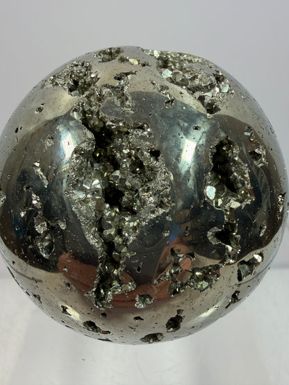 Pyrite Crystal Sphere. 60mm. Druzy World Class Display Sphere From Peru. Gorgeous Top Quality Cubic Druzy