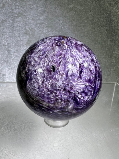 Charoite Crystal Sphere. 49mm. High Quality Beautiful Crystal. Amazing Patterns And Flash. Stunning UV Reaction.