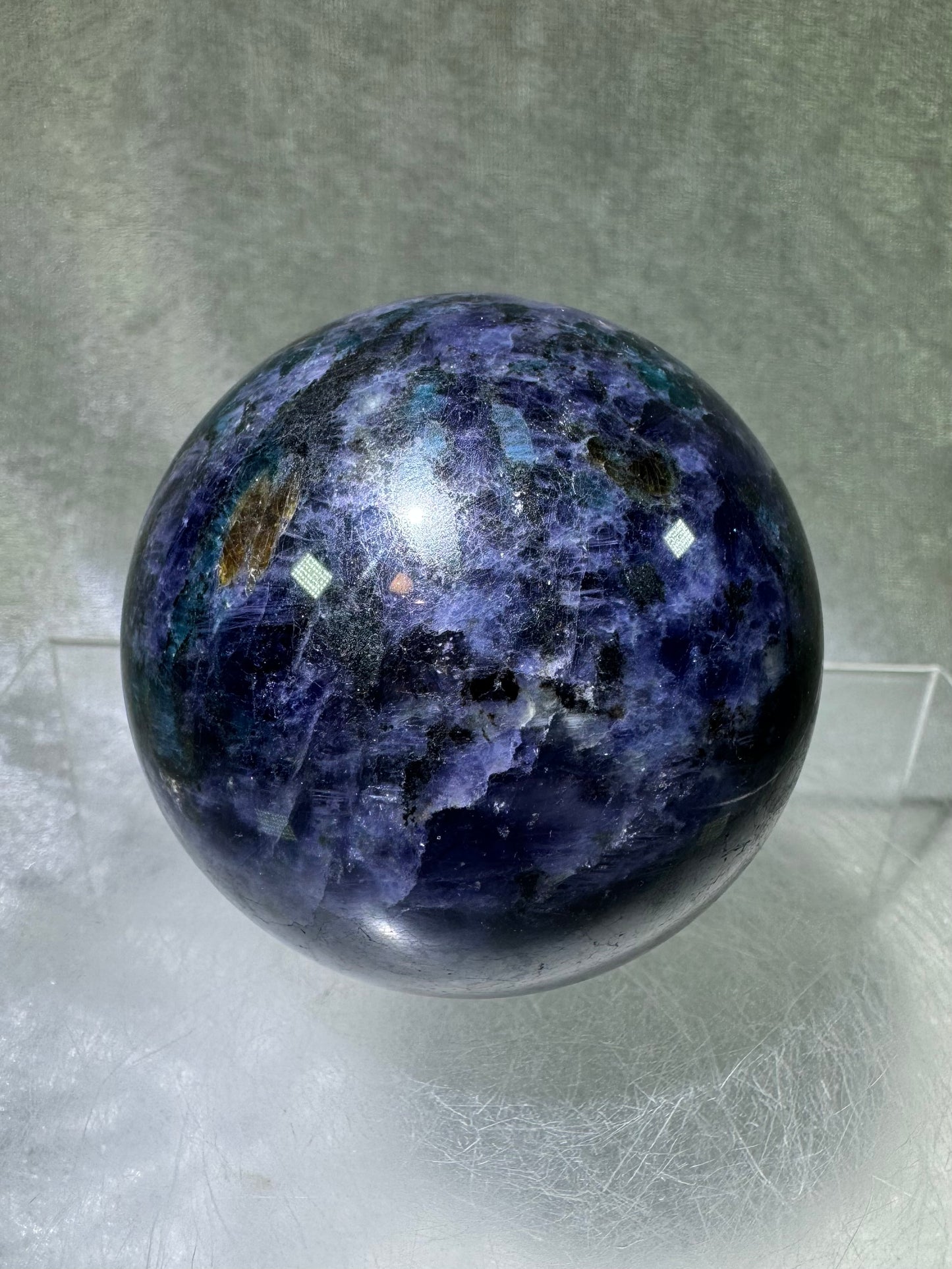 Iolite Crystal Sphere. 62mm. Beautiful Rare Water Sapphire From Madagascar. Amazing Rare Cordierite Display Sphere.