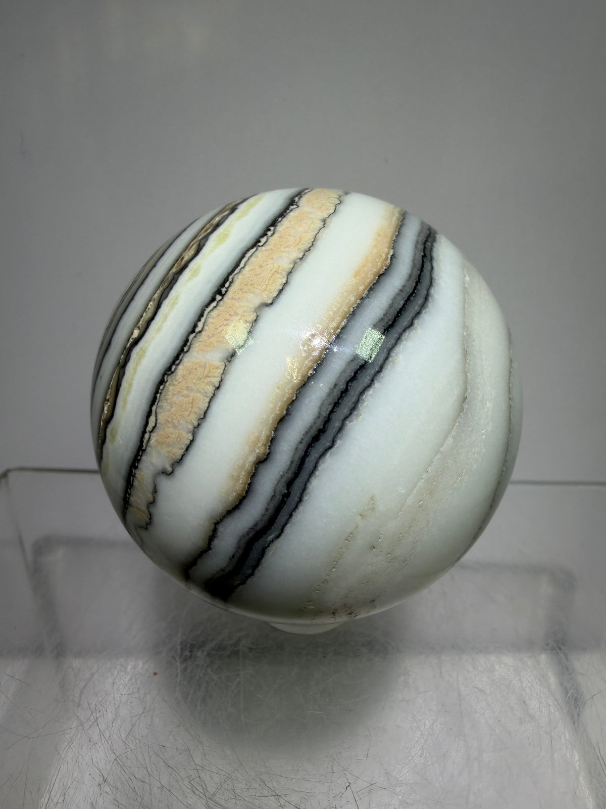Banded Zebra Calcite Sphere. 53mm. Gorgeous Calcite Display Sphere. Rare Colors With Stunning Patterns