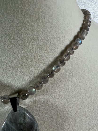 Labradorite Crystal Pendant. Stunning High Quality Jewelry. Custom Made Labradorite Beaded Necklace