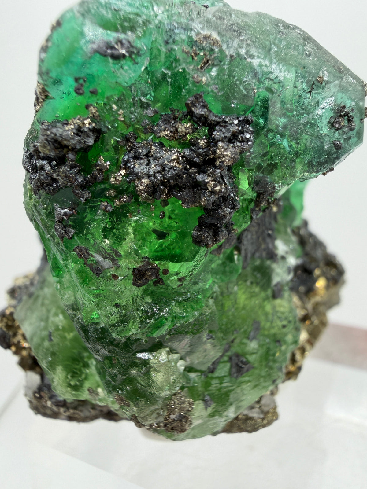 Green Fluorite And Pyrite Specimen From The Famous Milpo Mine In Peru. High Quality Rare Fluorite Specimen. Gorgeous Display Crystal