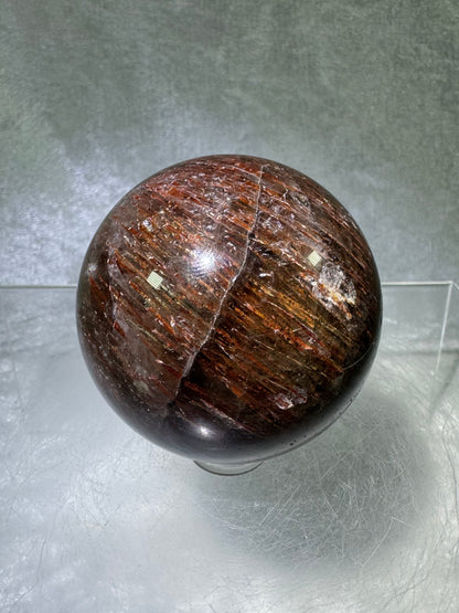 Tourmalinated Quartz Sphere. 54mm. Gorgeous Red Tourmaline Inclusions. Unique And Rare Display Sphere.