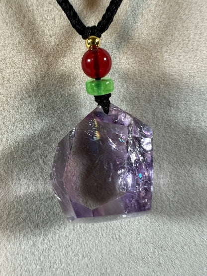 Amethyst Pendant With Stunning Rainbows. Incredible One Of A Kind Necklace. High Quality Polished Amethyst Jewelry