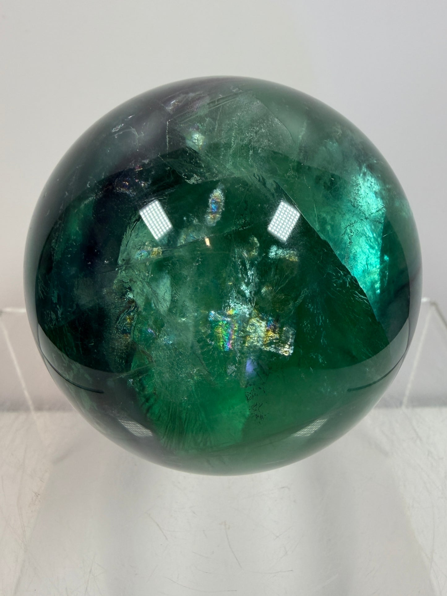 Green-Blue Fluorite Sphere. 63mm. Beautiful Display Sphere With Big Rainbows. Stunning Color Combinations