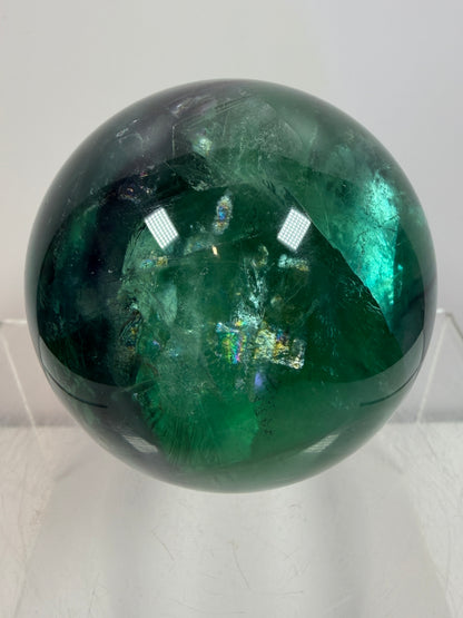 Green-Blue Fluorite Sphere. 63mm. Beautiful Display Sphere With Big Rainbows. Stunning Color Combinations