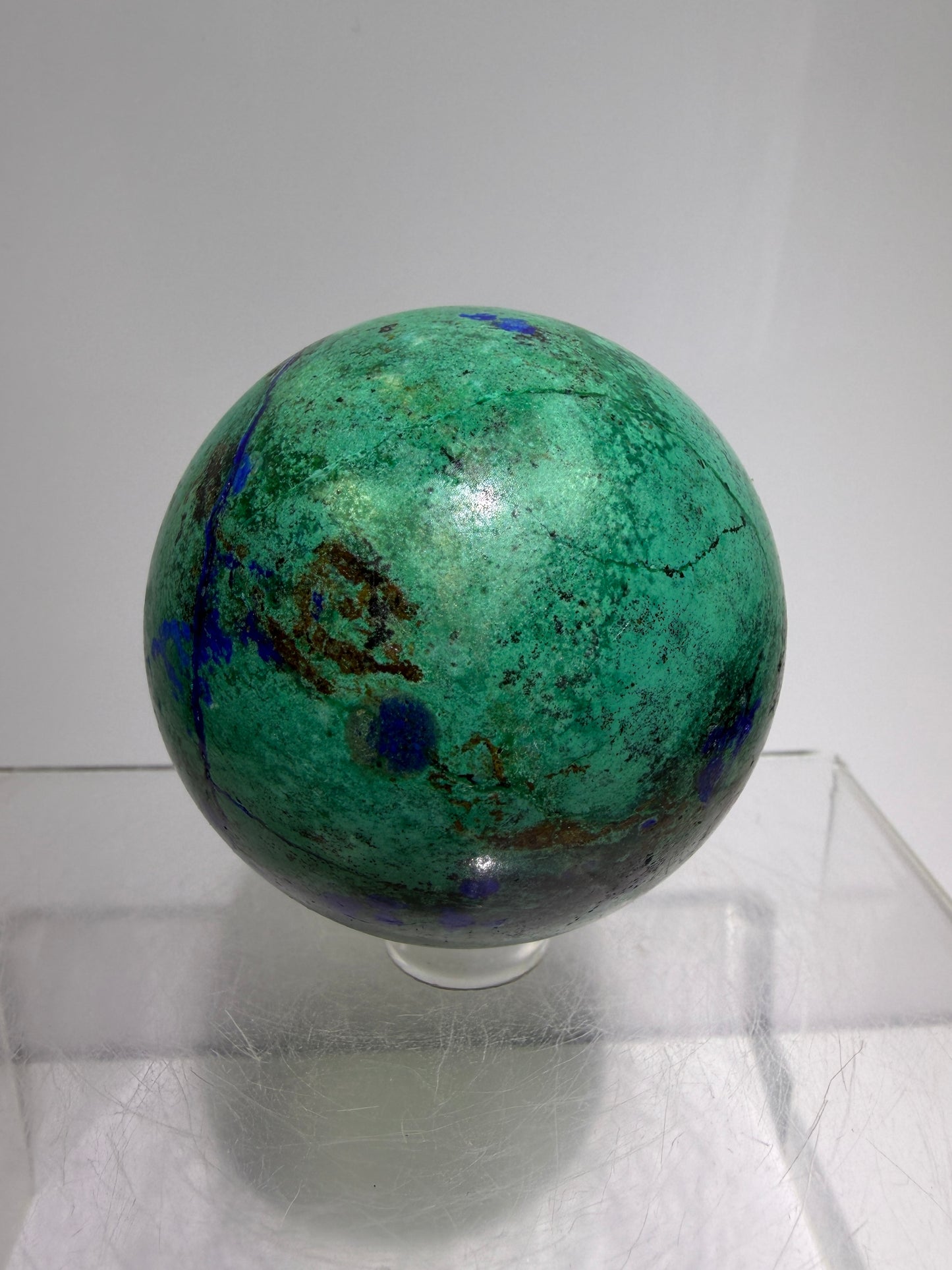 Azurite and Malachite Crystal Sphere. 56mm. Beautiful Deep Colors And Patterns. Stunning Rare Display Piece!