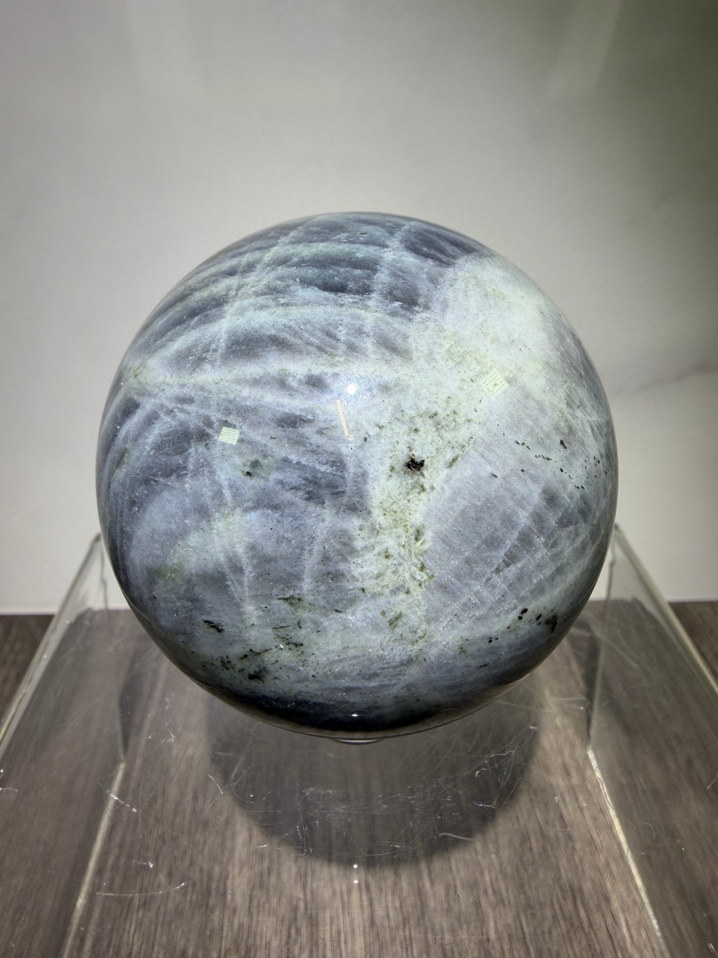 Labradorite Crystal Sphere. 61mm. Stunning Pink Rainbow Flash. Gorgeous Display Sphere.