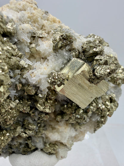 Pyrite And Needle Quartz Display Specimen. Gorgeous Pyrite Cube Cluster From Peru.