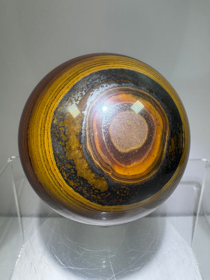 Tiger Iron Crystal Sphere. 61mm. Rare High Quality Display Sphere With Amazing Flash. Very Unique Dark Colors