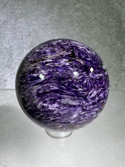 Charoite Crystal Sphere. 49mm. High Quality Beautiful Crystal. Amazing Patterns And Flash. Stunning UV Reaction.