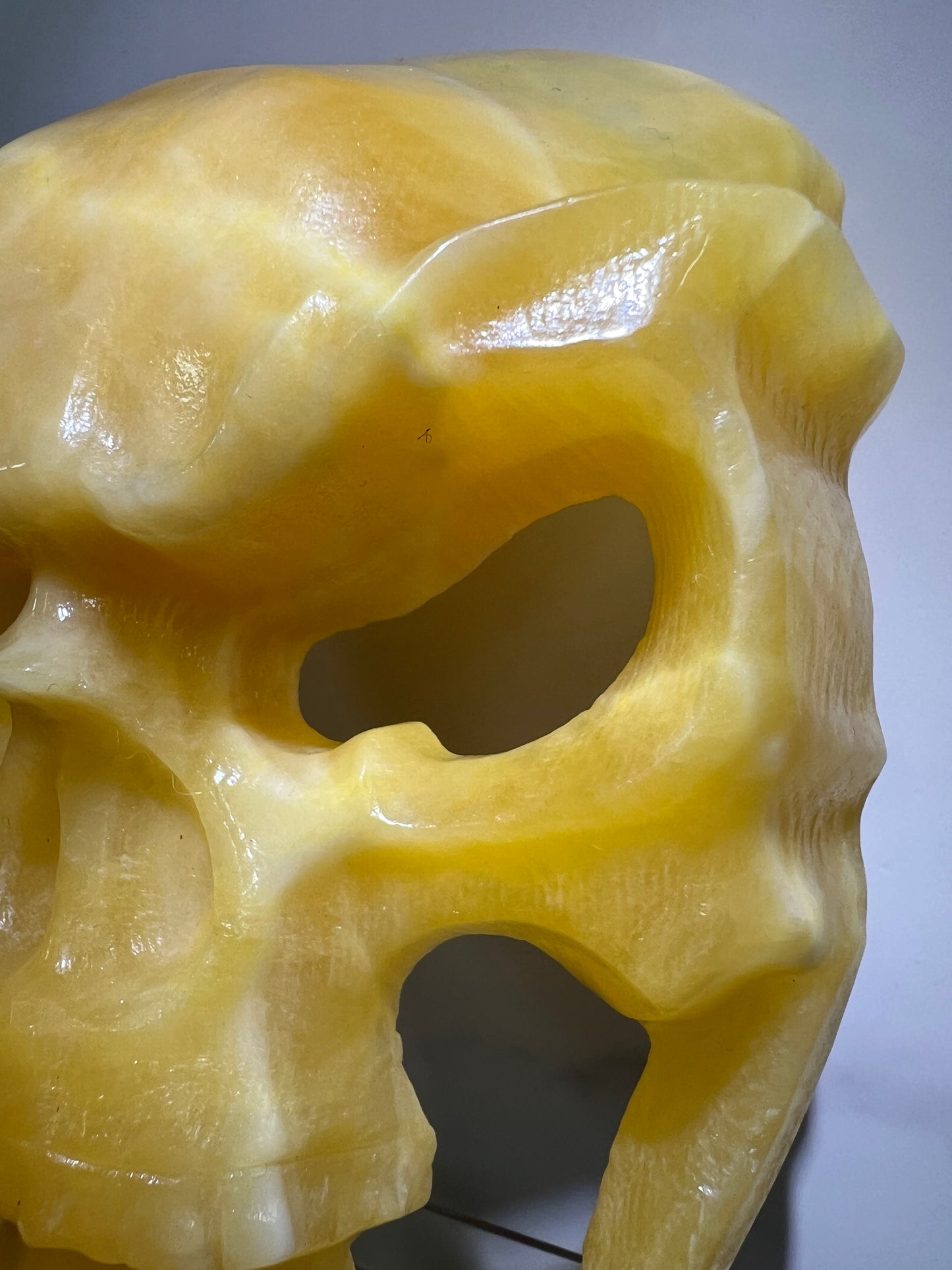 Carved Crystal Skull Mask. Amazing Orange Calcite Carving.