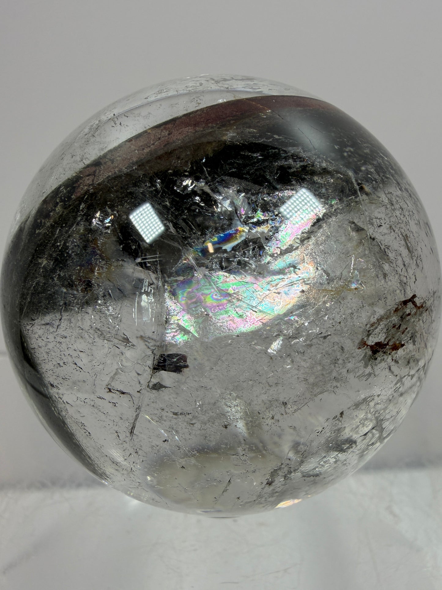 Garden Quartz Lodolite Sphere. 48mm. High Quality Landscape Quartz With Rainbows. Scenic Quartz With Excellent Clarity